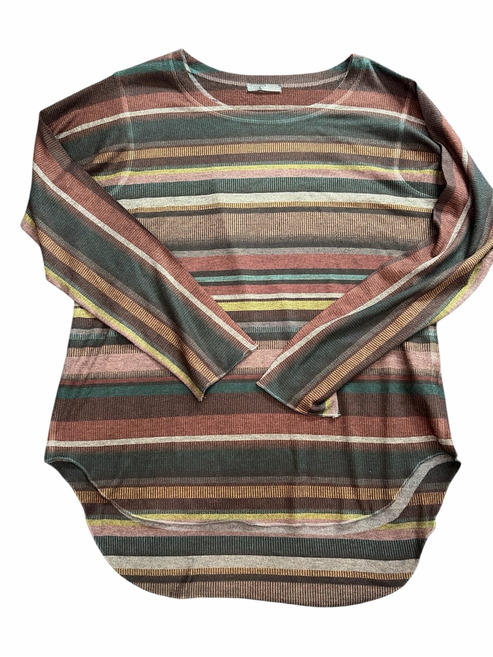 Nally & Millie Multistripe Long Sleeve Top - Teal, Rust, Yellow